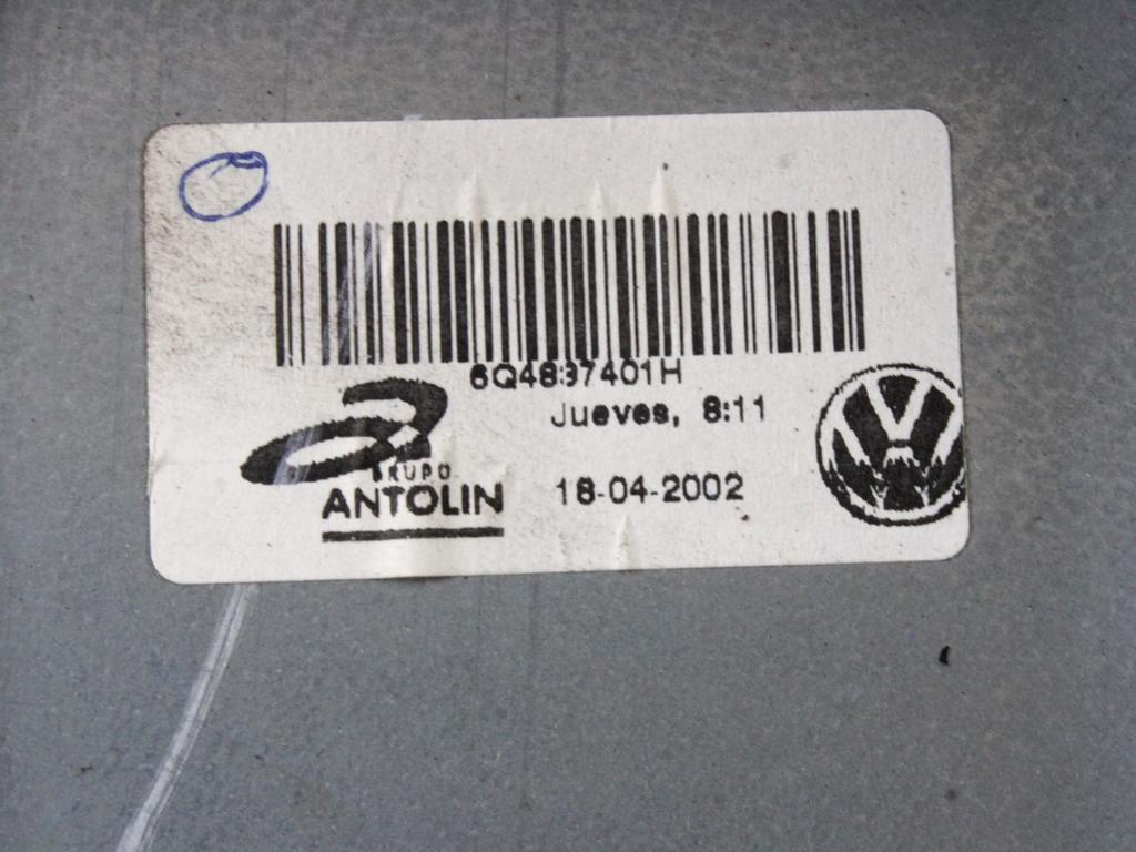 MEHANIZEM VETROBRANSKEGA STEKLA PREDNJIH VRAT OEM N. 6Q4837401H ORIGINAL REZERVNI DEL VOLKSWAGEN POLO 9N (10/2001 - 2005) BENZINA LETNIK 2002