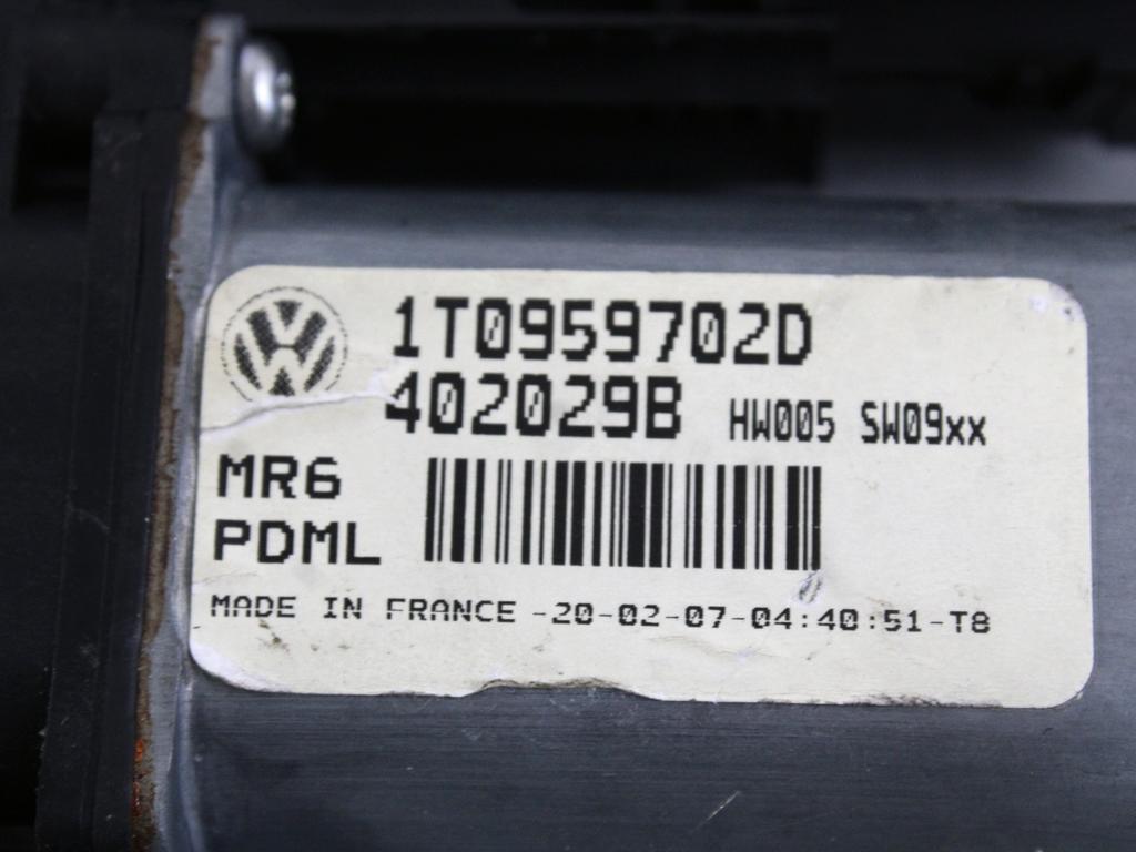 MEHANIZEM DVIGA SPREDNJIH STEKEL  OEM N. 17768 SISTEMA ALZACRISTALLO PORTA ANTERIORE ELETTR ORIGINAL REZERVNI DEL VOLKSWAGEN TOURAN 1T2 MK1 R1 (2006 - 2010)DIESEL LETNIK 2007