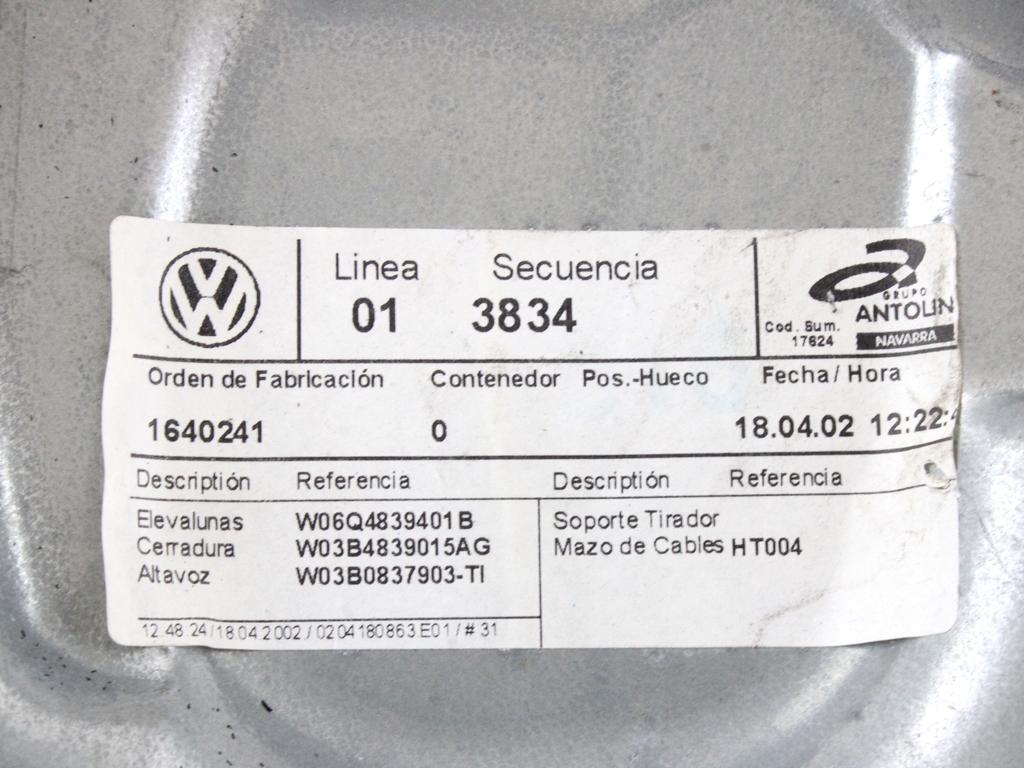 MEHANIZEM DVIGA ZADNJIH STEKEL  OEM N. 16332 SISTEMA ALZACRISTALLO PORTA POSTERIORE ELETT ORIGINAL REZERVNI DEL VOLKSWAGEN POLO 9N (10/2001 - 2005) BENZINA LETNIK 2002