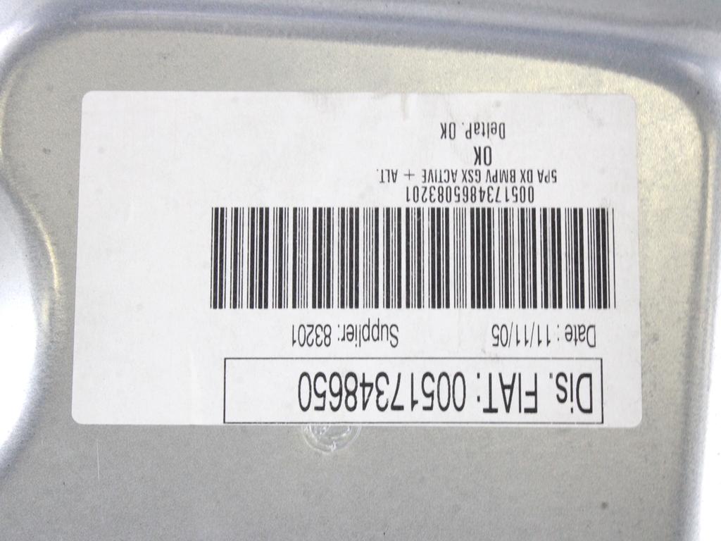 MEHANIZEM DVIGA SPREDNJIH STEKEL  OEM N. 17840 SISTEMA ALZACRISTALLO PORTA ANTERIORE ELETTR ORIGINAL REZERVNI DEL FIAT IDEA 350 (2003 - 2008) BENZINA LETNIK 2005