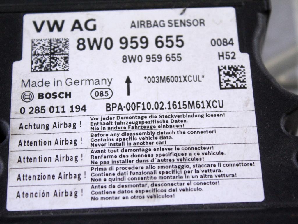 KIT AIRBAG KOMPLET OEM N. 117091 KIT AIRBAG COMPLETO ORIGINAL REZERVNI DEL AUDI A4 B9 BER/SW/ALLROAD (2015 - 2019)DIESEL LETNIK 2016