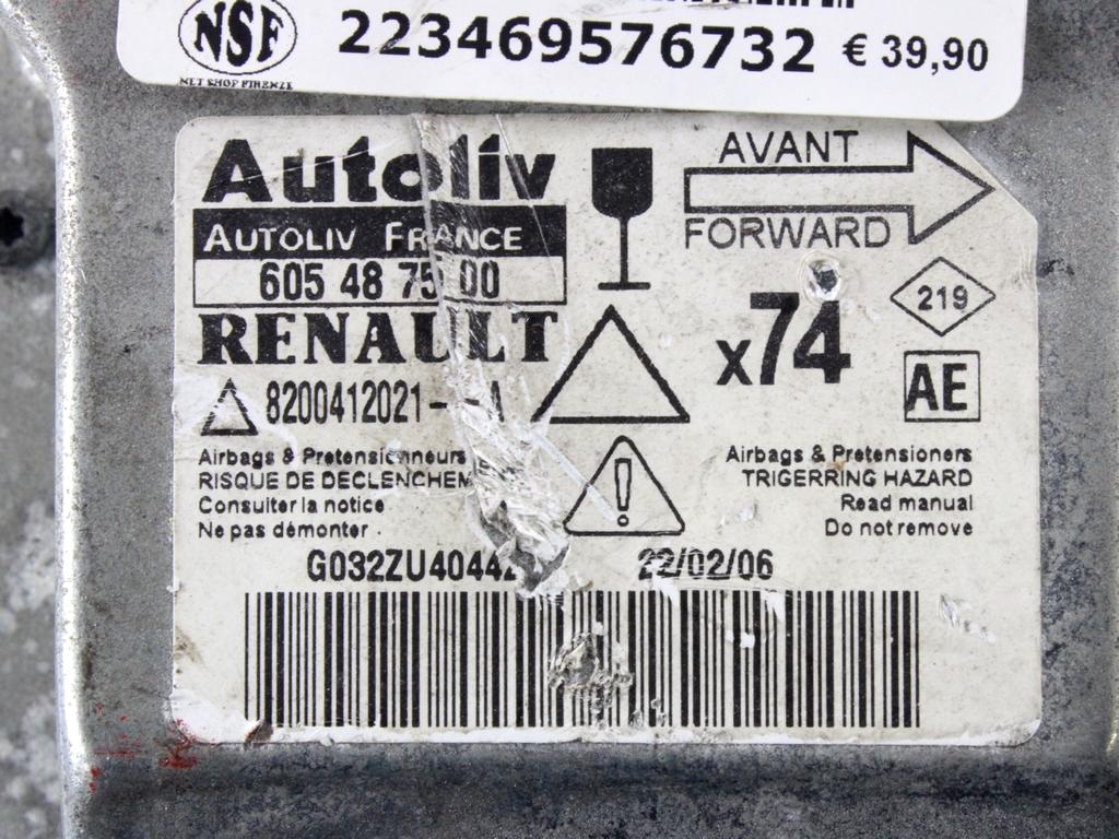 RACUNALNIK AIRBAG OEM N. 8200412021 ORIGINAL REZERVNI DEL RENAULT LAGUNA BG0/1 KG0/1 MK2 R BER/SW (05/2005 - 09/2007) DIESEL LETNIK 2006