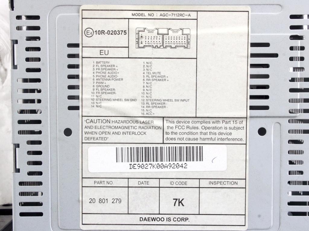 RADIO CD / OJACEVALNIK / IMETNIK HIFI OEM N. 20801279 ORIGINAL REZERVNI DEL CHEVROLET CAPTIVA MK1 C100 (2006 - 2011) DIESEL LETNIK 2009