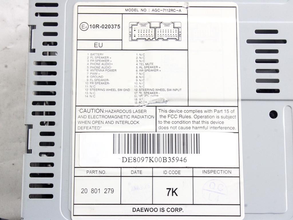 RADIO CD / OJACEVALNIK / IMETNIK HIFI OEM N. 20801279 ORIGINAL REZERVNI DEL CHEVROLET CAPTIVA MK1 C100 (2006 - 2011) DIESEL LETNIK 2009