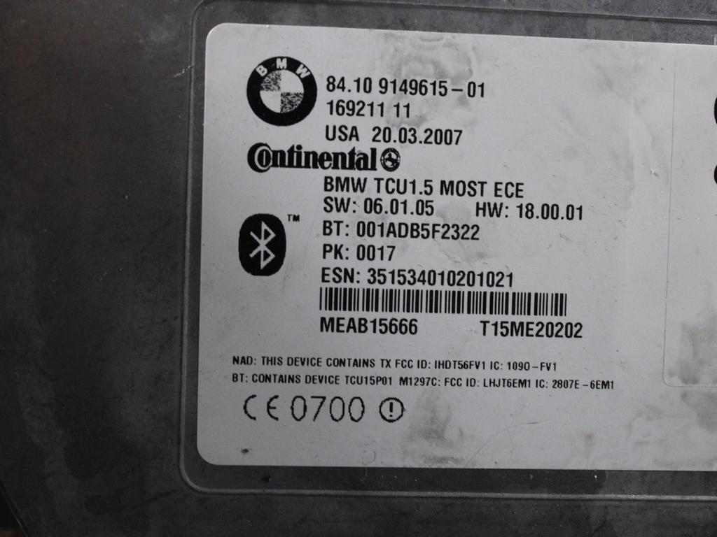 RACUNALNIK TELEFONA  OEM N. 84109149615 ORIGINAL REZERVNI DEL BMW SERIE 3 BER/SW/COUPE/CABRIO E90/E91/E92/E93 (2005 -2009) DIESEL LETNIK 2007