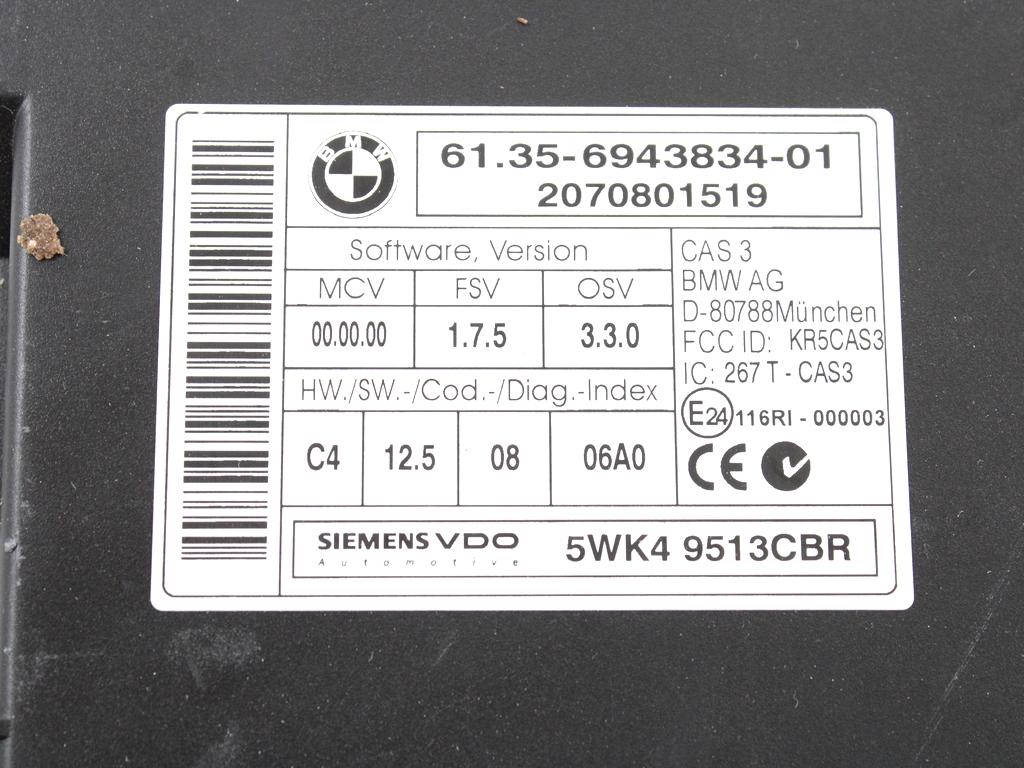 KOMPLET ODKLEPANJE IN VZIG  OEM N. 19995 KIT ACCENSIONE AVVIAMENTO ORIGINAL REZERVNI DEL BMW SERIE 3 BER/SW/COUPE/CABRIO E90/E91/E92/E93 (2005 -2009) DIESEL LETNIK 2007