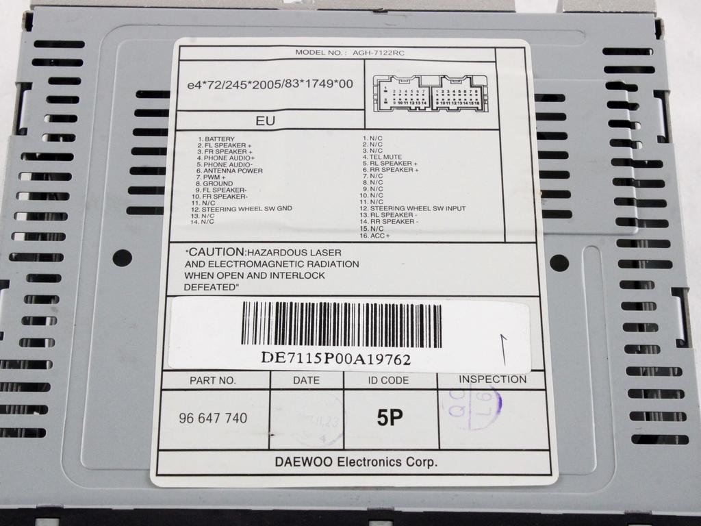 RADIO CD / OJACEVALNIK / IMETNIK HIFI OEM N. 96647740 ORIGINAL REZERVNI DEL CHEVROLET CAPTIVA MK1 C100 (2006 - 2011) DIESEL LETNIK 2009