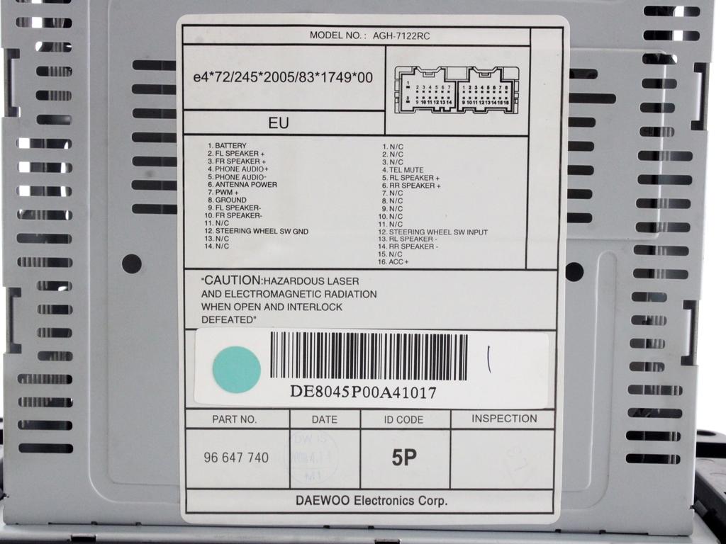 RADIO CD / OJACEVALNIK / IMETNIK HIFI OEM N. 96647740 ORIGINAL REZERVNI DEL CHEVROLET CAPTIVA MK1 C100 (2006 - 2011) DIESEL LETNIK 2009