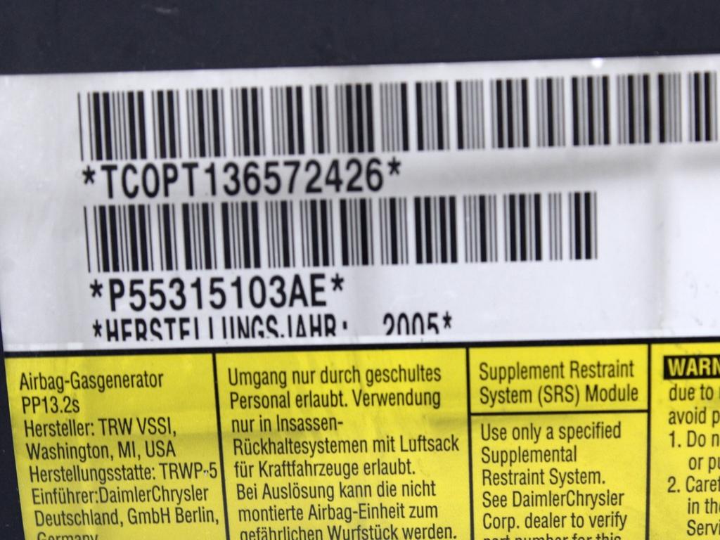 KIT AIRBAG KOMPLET OEM N. 18793 KIT AIRBAG COMPLETO ORIGINAL REZERVNI DEL JEEP CHEROKEE MK3 R KJ (2005 - 2008) DIESEL LETNIK 2005