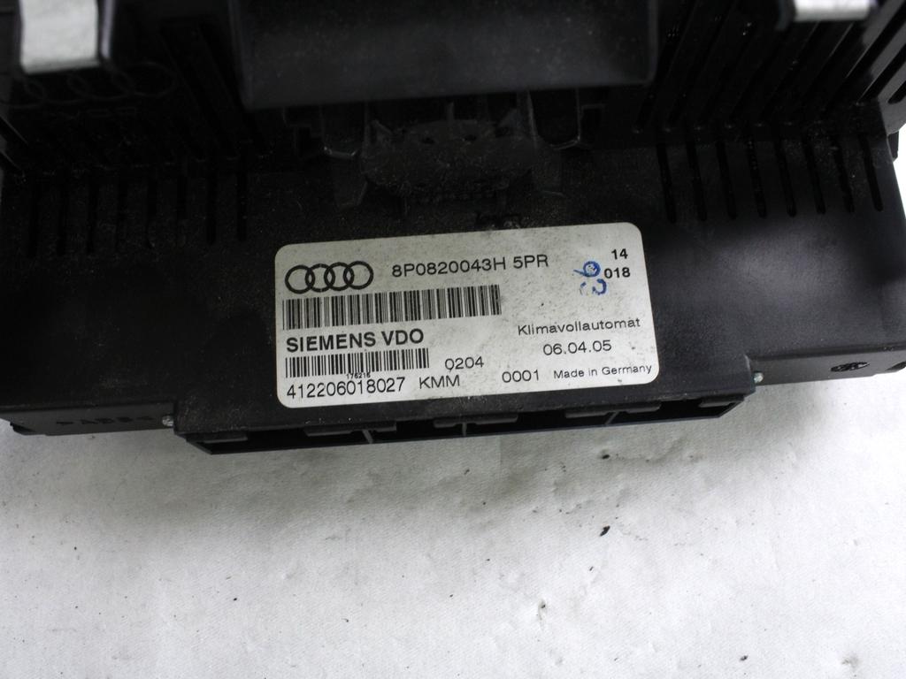 KONTROLNA ENOTA KLIMATSKE NAPRAVE / AVTOMATSKA KLIMATSKA NAPRAVA OEM N. 8P0820043H ORIGINAL REZERVNI DEL AUDI A3 MK2 8P 8PA 8P1 (2003 - 2008)DIESEL LETNIK 2005