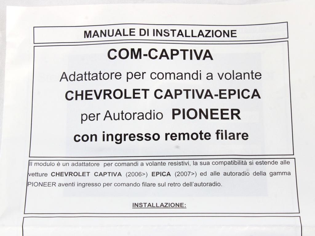 ELEKTRICNA NAPELJAVA OEM N. CBL012CEUN21 ORIGINAL REZERVNI DEL CHEVROLET CAPTIVA MK1 C100 (2006 - 2011) DIESEL LETNIK 2009