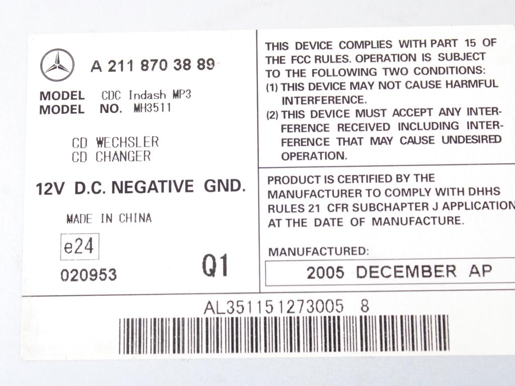 CD POLNILNIK OEM N. A2118703889 ORIGINAL REZERVNI DEL MERCEDES CLASSE ML W164 (2005-2008)DIESEL LETNIK 2006