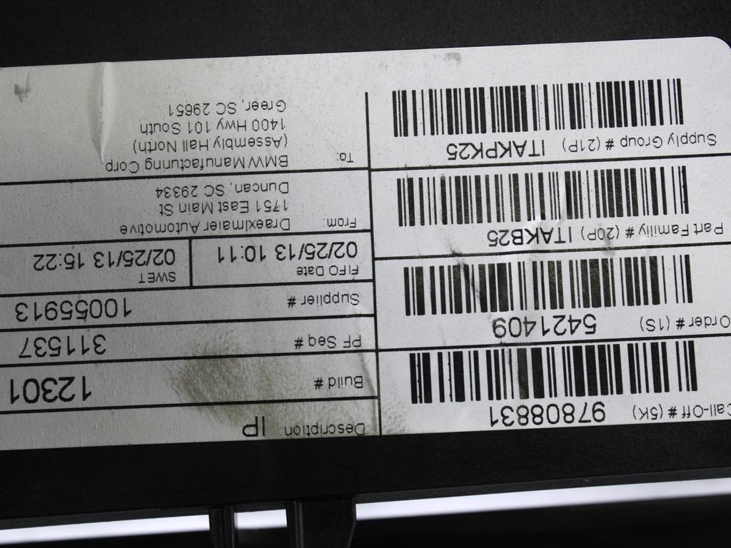 ARMATURNA PLO?CA OEM N. 9193776 ORIGINAL REZERVNI DEL BMW X3 F25 (2010 - 2017)DIESEL LETNIK 2013