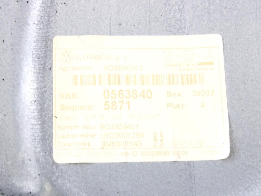 ROCNI SISTEM ZA DVIGOVANJE ZADNJEGA STEKLA  OEM N. 6Q4839461D ORIGINAL REZERVNI DEL VOLKSWAGEN POLO 9N (10/2001 - 2005) BENZINA LETNIK 2002