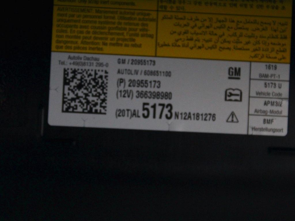 KIT AIRBAG KOMPLET OEM N. 29929 KIT AIRBAG COMPLETO ORIGINAL REZERVNI DEL OPEL INSIGNIA A G09 (2008 - 2017)DIESEL LETNIK 2010