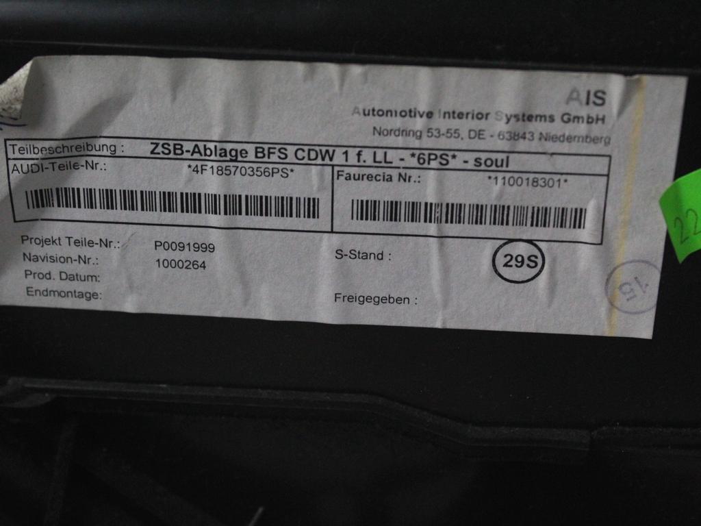 PREDAL ZA DOKUMENTE OEM N. 4F0907279 ORIGINAL REZERVNI DEL AUDI A6 C6 R 4F2 4FH 4F5 BER/SW/ALLROAD (10/2008 - 2011) DIESEL LETNIK 2009