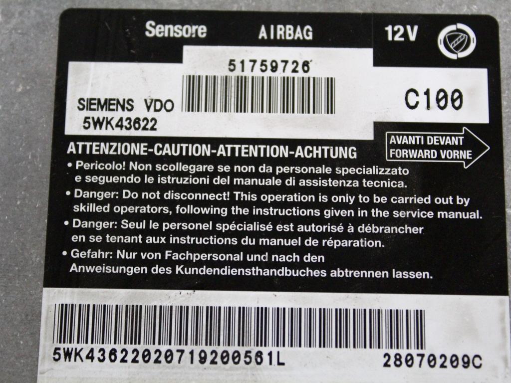 KIT AIRBAG KOMPLET OEM N. 16589 KIT AIRBAG COMPLETO ORIGINAL REZERVNI DEL FIAT MULTIPLA 186 R (2004 - 2010) BENZINA/METANO LETNIK 2007