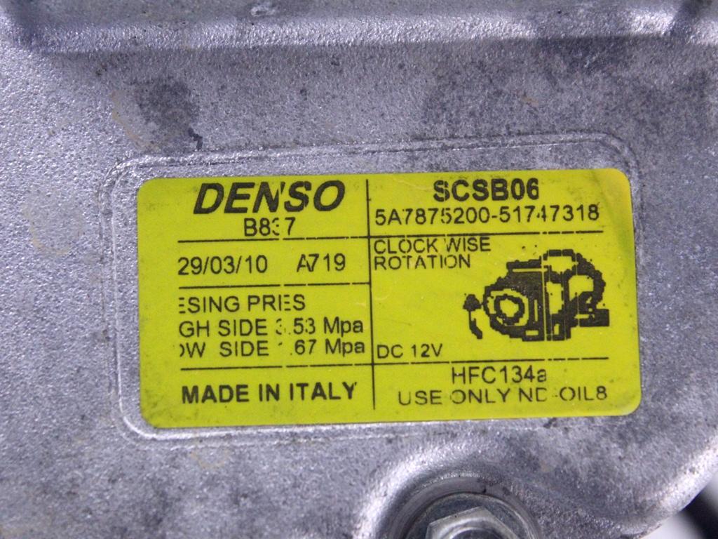 51747318 COMPRESSORE CLIMATIZZATORE CLIMA A/C FIAT PUNTO 1.2 B 44KW 5M 3P (2010) RICAMBIO USATO 5A7875200