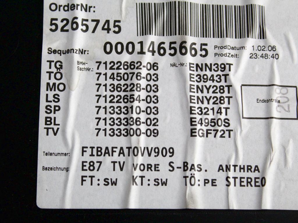 NOTRANJA OBLOGA SPREDNJIH VRAT OEM N. PNADTBWSR1E87BR5P ORIGINAL REZERVNI DEL BMW SERIE 1 BER/COUPE/CABRIO E81/E82/E87/E88 (2003 - 2007) DIESEL LETNIK 2006