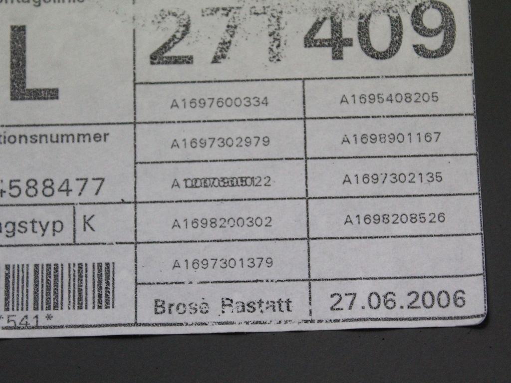 MEHANIZEM DVIGA ZADNJIH STEKEL  OEM N. 18264 SISTEMA ALZACRISTALLO PORTA POSTERIORE ELETT ORIGINAL REZERVNI DEL MERCEDES CLASSE A W169 5P C169 3P (2004 - 04/2008) DIESEL LETNIK 2006