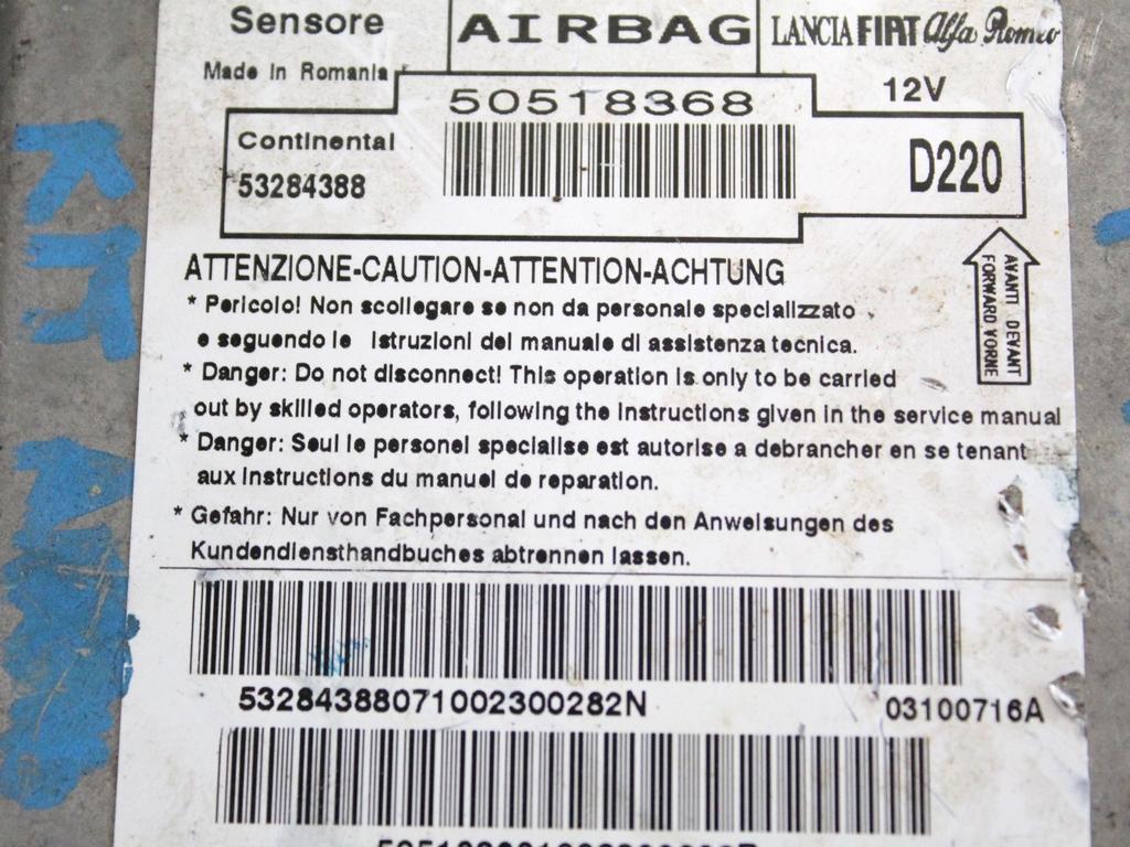 KIT AIRBAG KOMPLET OEM N. 13957 KIT AIRBAG COMPLETO ORIGINAL REZERVNI DEL ALFA ROMEO MITO 955 (2008 - 2018) BENZINA/GPL LETNIK 2010