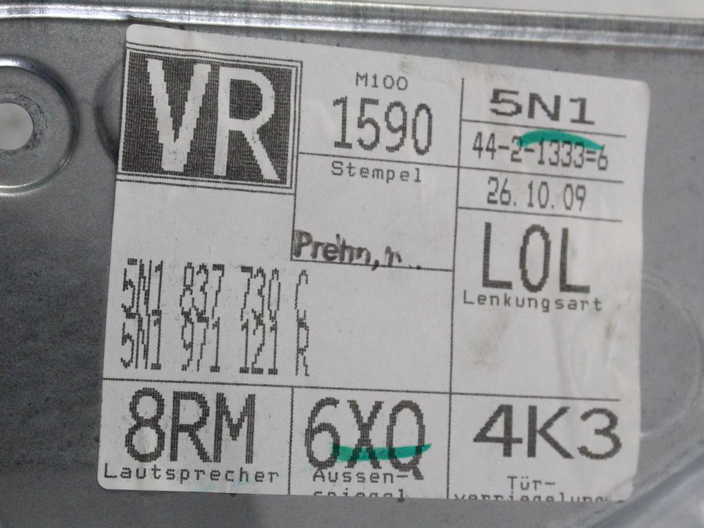 MEHANIZEM DVIGA SPREDNJIH STEKEL  OEM N. 23178 SISTEMA ALZACRISTALLO PORTA ANTERIORE ELETTR ORIGINAL REZERVNI DEL VOLKSWAGEN TIGUAN 5N MK1 (2007 - 2011)DIESEL LETNIK 2009