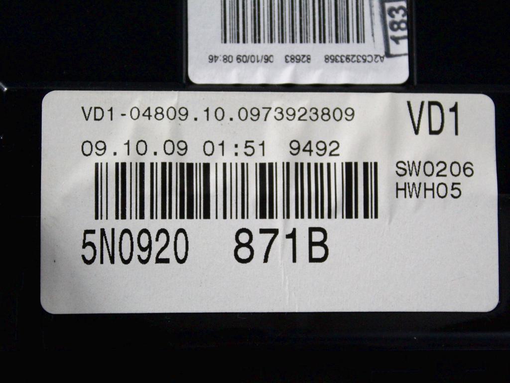 KOMPLET ODKLEPANJE IN VZIG  OEM N. 23178 KIT ACCENSIONE AVVIAMENTO ORIGINAL REZERVNI DEL VOLKSWAGEN TIGUAN 5N MK1 (2007 - 2011)DIESEL LETNIK 2009