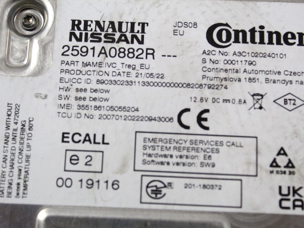 OJACEVALEC AVDIO/RADIO ENOTA  OEM N. 2591A0882R ORIGINAL REZERVNI DEL RENAULT CLIO B7 SCE MK5 (DAL 2019)IBRIDO (ELETRICO-BENZINA) LETNIK 2022