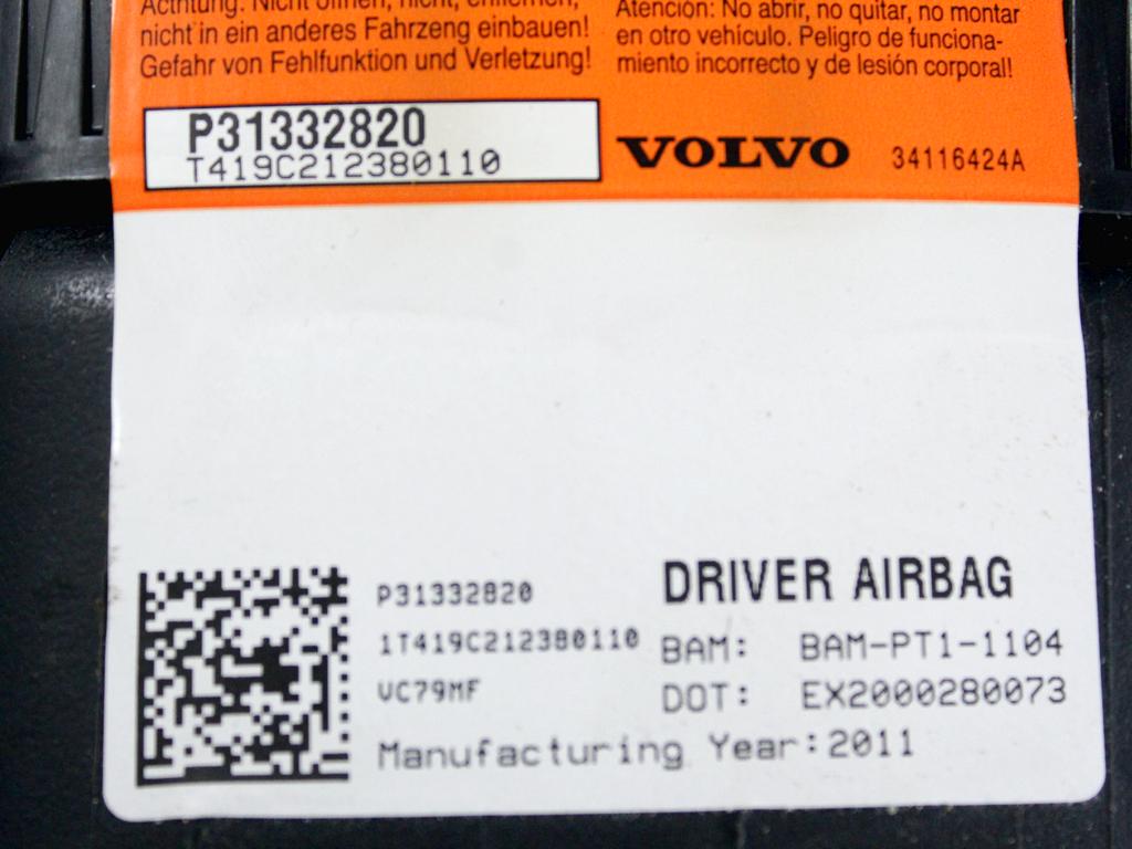 31295676 KIT AIRBAG VOLVO V70 SW 2.0 D 120KW AUT 5P (2011) RICAMBIO USATO CON CENTRALINA AIRBAG, AIRBAG VOLANTE, PRETENSIONATORI CINTURE DI SICUREZZA 31332820 39859386 39859385   