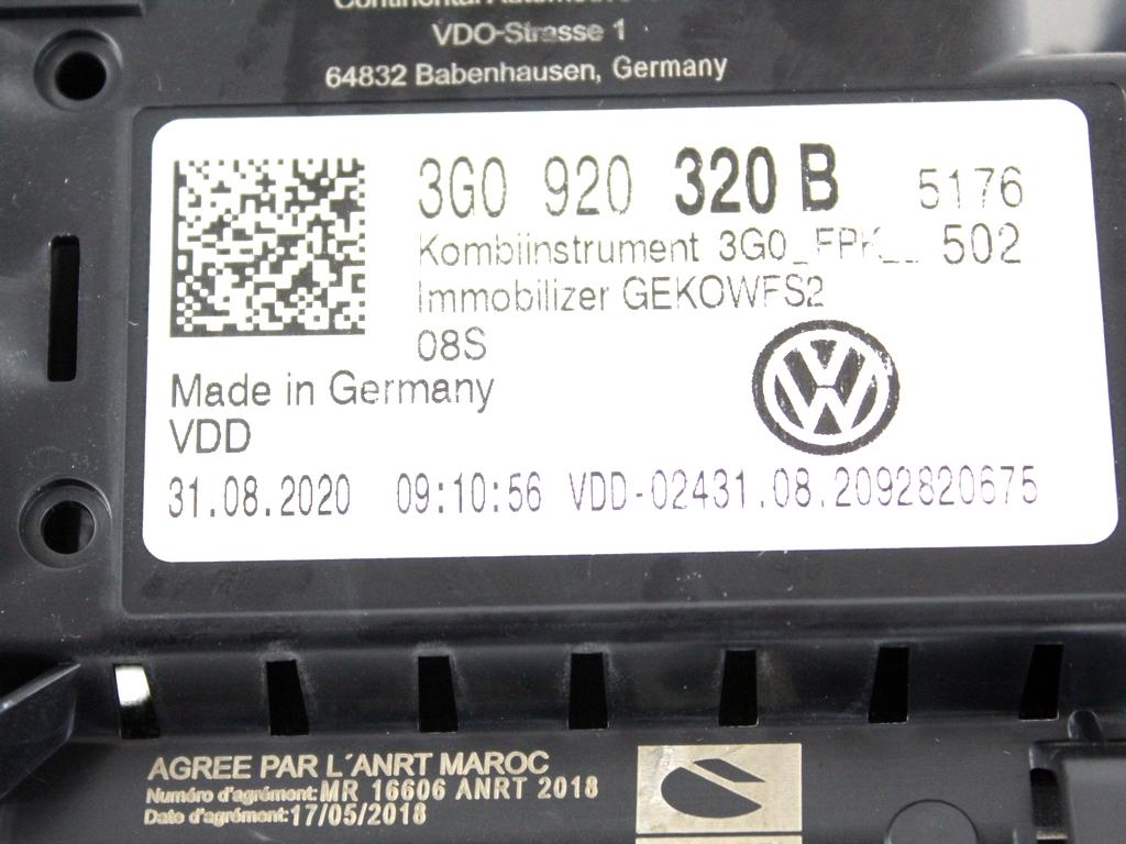 3G0920320B QUADRO STRUMENTI CONTACHILOMETRI COCKPIT VOLKSWAGEN PASSAT SW 2.0 D 4X4 147KW AUT 5P (2021) RICAMBIO USATO