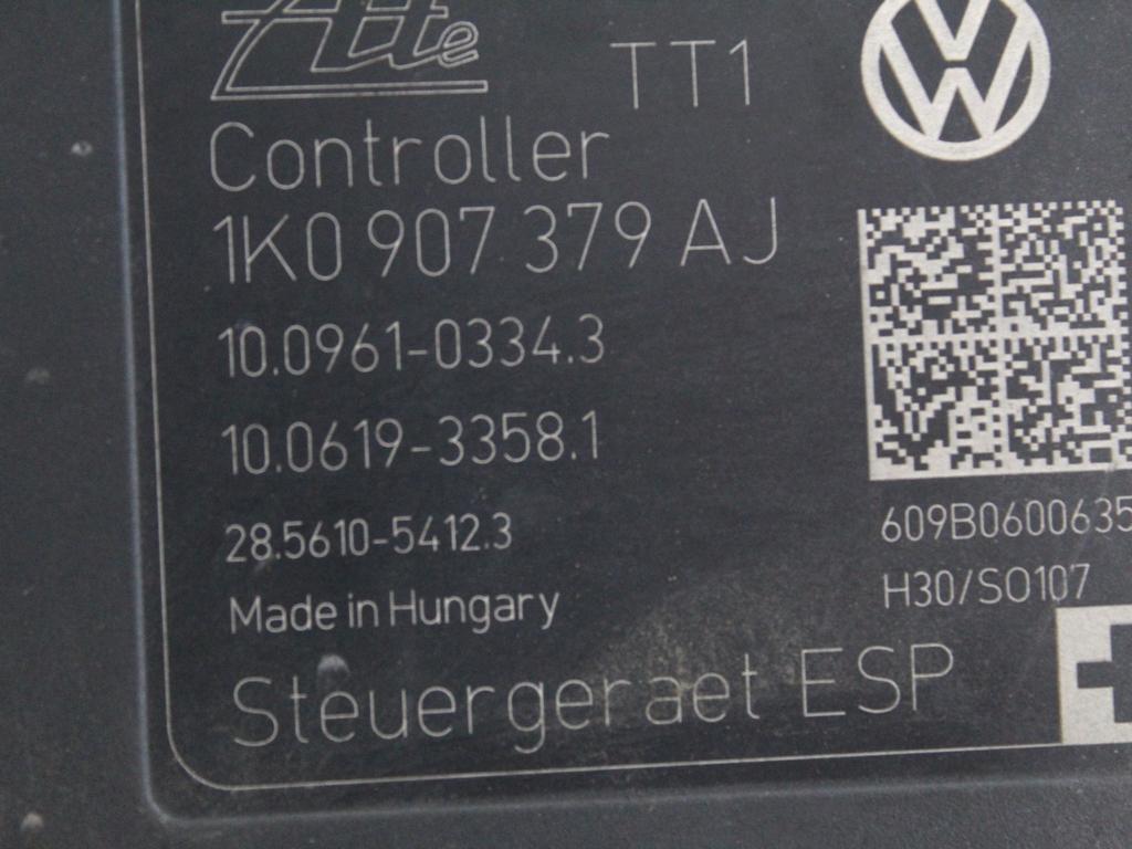 1K0614517AT CENTRALINA POMPA AGGREGATO ABS VOLKSWAGEN GOLF 6 1.6 D 77KW AUT 5P (2009) RICAMBIO USATO 10.0212-0481.4 1K0907379AJ 10.0961-0334.3 10.0619-3358.1 28.5610-5412.3