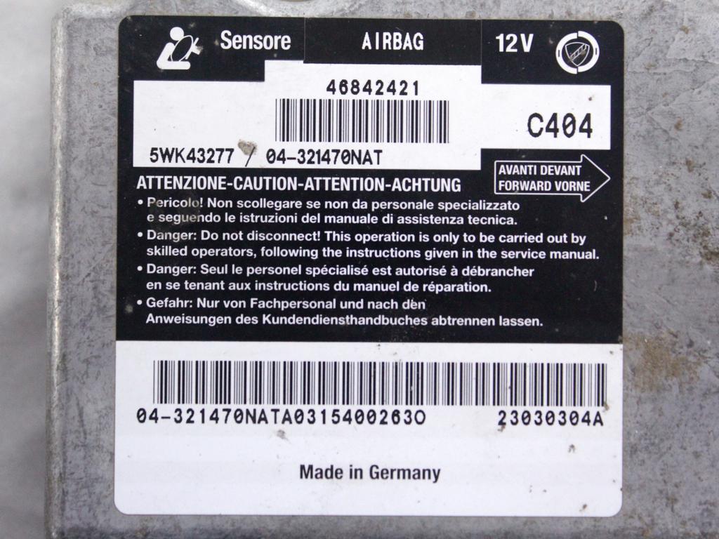 46842421 KIT AIRBAG ALFA ROMEO 147 1.9 D 85KW 5M 3P (2003) RICAMBIO USATO CON CENTRALINA AIRBAG, AIRBAG VOLANTE, AIRBAG PASSEGGERO, PRETENSIONATORI CINTURE DI SICUREZZA 46748661 735289920