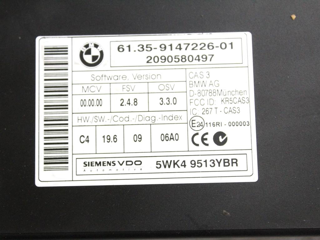 8506374 KIT ACCENSIONE AVVIAMENTO BMW SERIE 3 320D E91 2.0 D 4X4 130KW AUT 5P (2009) RICAMBIO USATO CON CENTRALINA MOTORE, BLOCCHETTI ACCENSIONE APERTURA CON CHIAVE 0281016067 61359147226