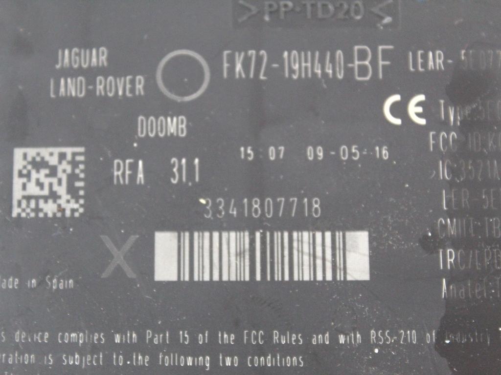 GX73-12C520-FAF KIT ACCENSIONE AVVIAMENTO LAND ROVER DISCOVERY SPORT L550 2.0 D 4X4 132KW AUT 5P (2017) RICAMBIO USATO CENTRALINA MOTORE, QUADRO, DOPPIA CHIAVE 0281032607 FK72-19H440-BF FK72-14F041-AC GK7210849EC BJ32-3K772-AD AH4N-15607-AE FK72-15K602-BA