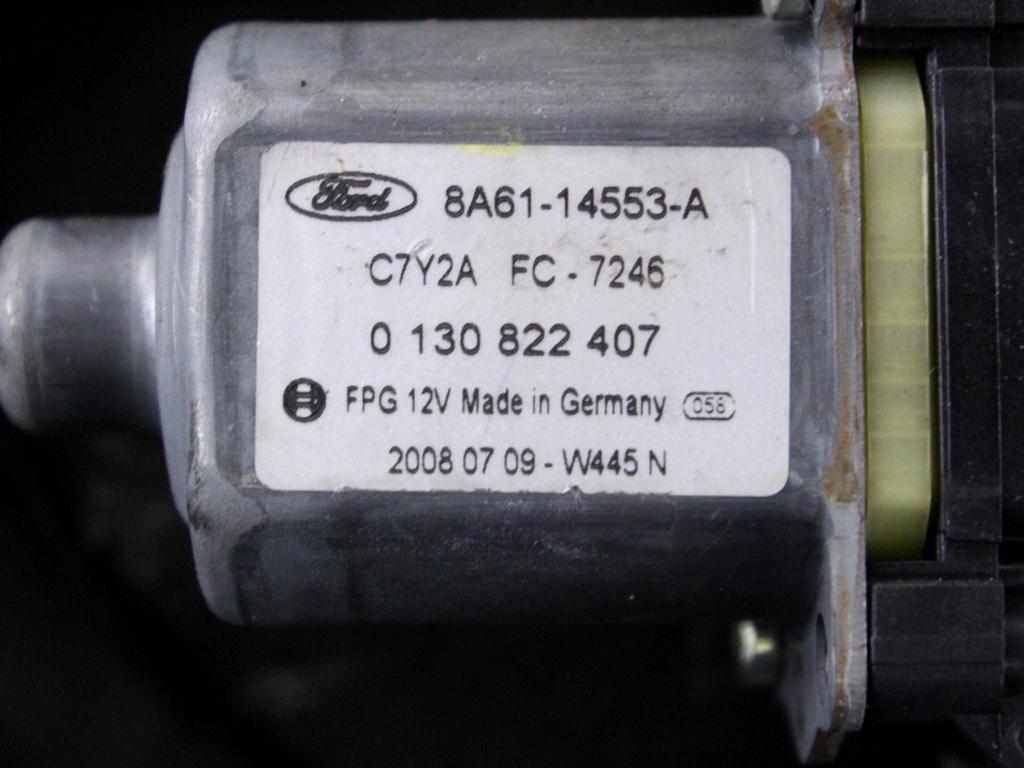 8A61A045H16AF MOTORINO MECCANISMO ALZA-VETRO ALZA-CRISTALLO PORTA ANTERIORE DESTRA FORD FIESTA 1.2 B 60KW 5M 5P (2008) RICAMBIO USATO 8A61-14553-A