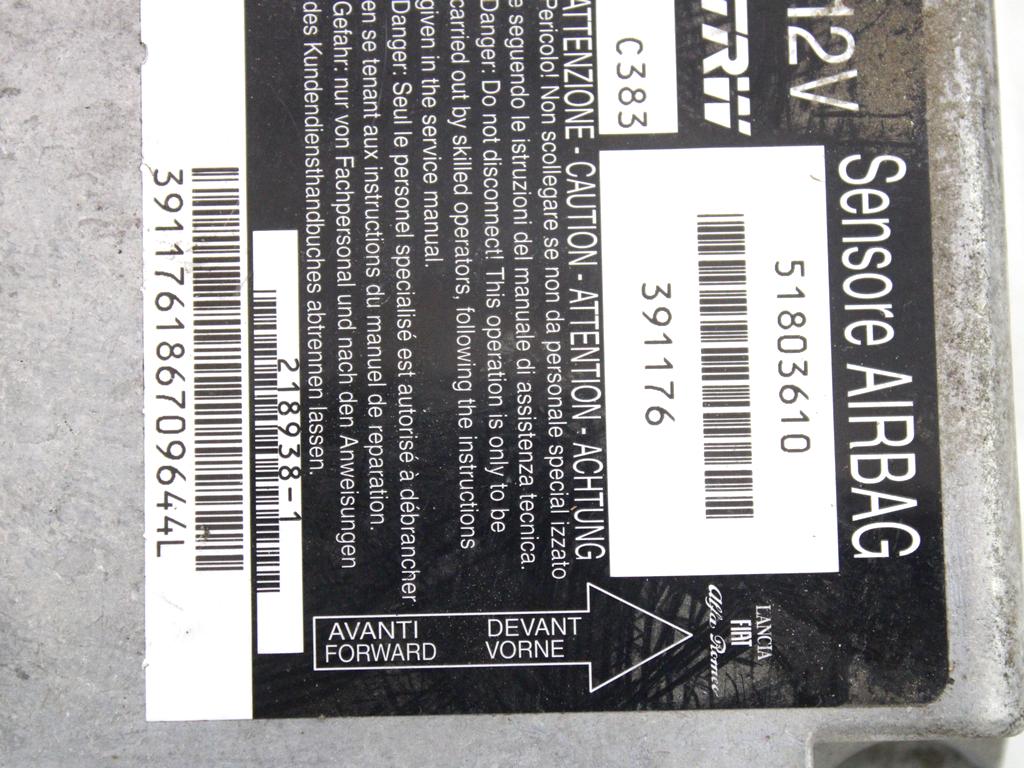 51803610 KIT AIRBAG FIAT PANDA 1.2 M 44KW 5M 5P (2007) RICAMBIO USATO CONE CENTRALINA AIRBAG, AIRBAG VOLANTE, AIRBAG PASSEGGERO, PRETENSIONATORI CINTURE DI SICUREZZA 735411159 735417256