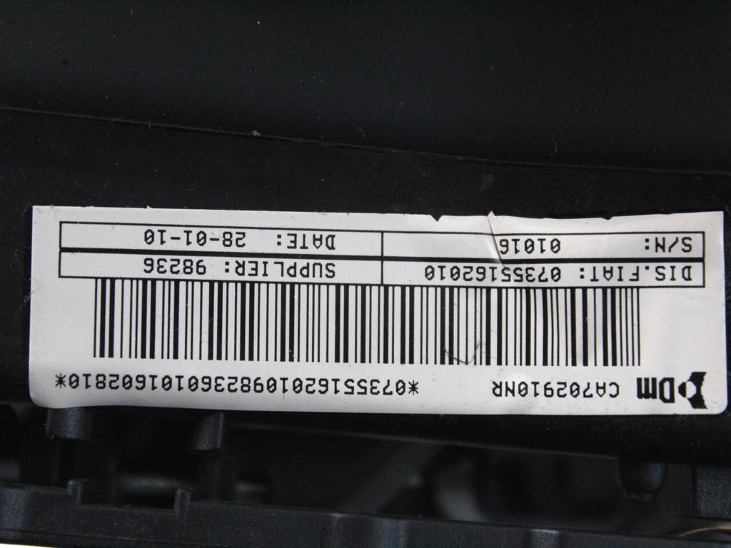 51838580 KIT AIRBAG FIAT PUNTO EVO 1.3 D 70KW 5M 5P (2010) RICAMBIO USATO CON CENTRALINA AIRBAG, AIRBAG VOLANTE GUIDATORE, AIRBAG PASSEGGERO, CRUSCOTTO 735516201 51828445