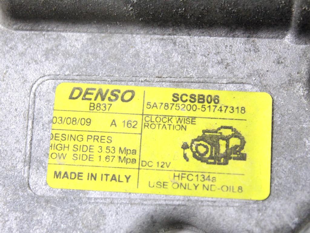 51747318 COMPRESSORE CLIMATIZZATORE CLIMA A/C FIAT PUNTO 1.2 G 44KW 5M 5P (2009) RICAMBIO USATO 5A7875200