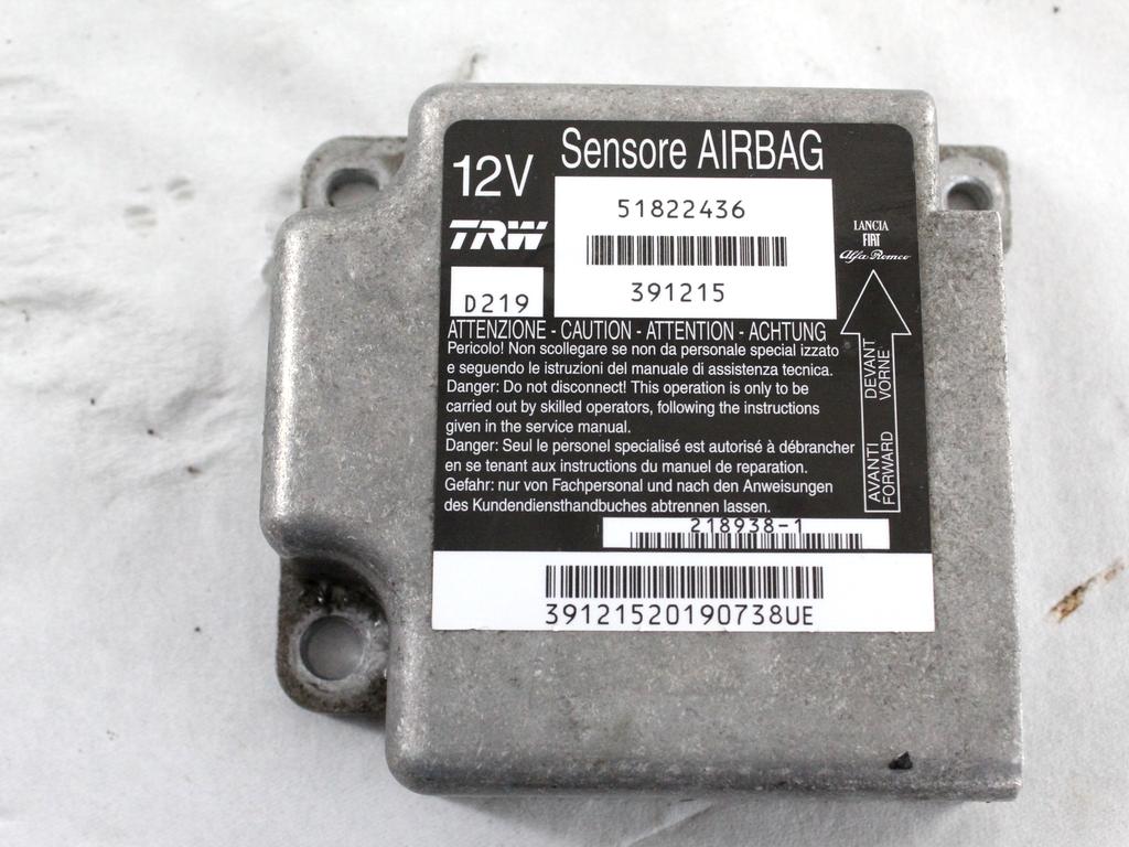 51822436 KIT AIRBAG FIAT PUNTO 1.2 G 44KW 5M 5P (2009) RICAMBIO USATO CON PRETENSIONATORI CINTURE DI SICUREZZA, CENTRALINA AIRBAG, AIRBAG VOLANTE GUIDATORE, AIRBAG PASSEGGERO 735475668 735358326