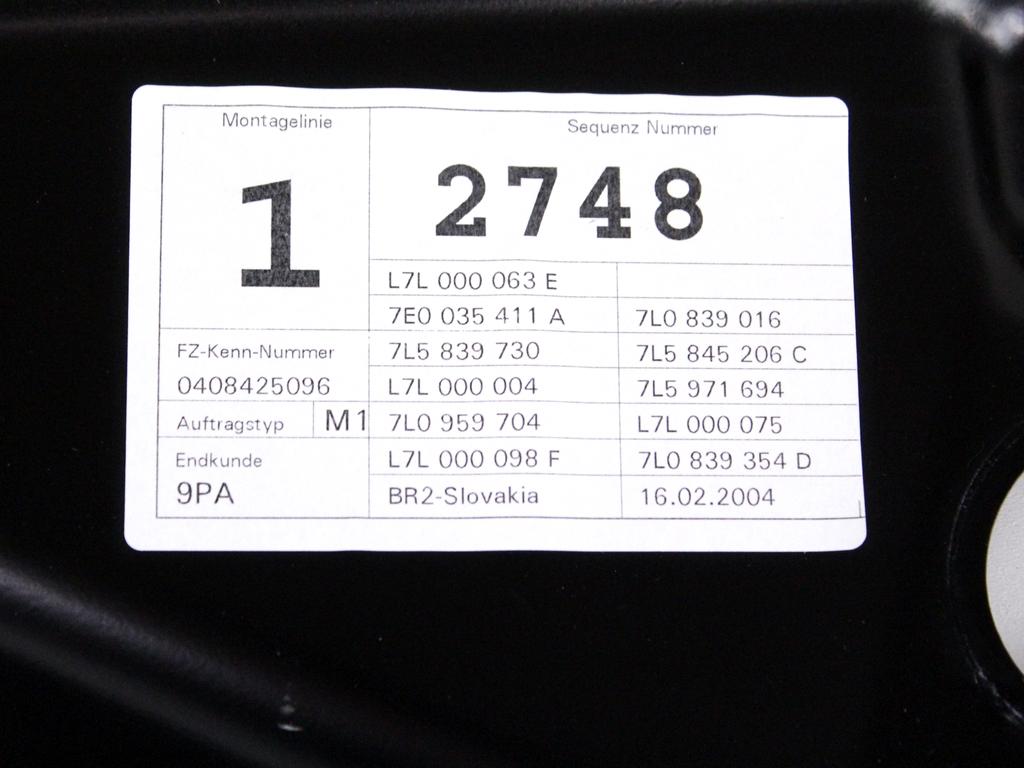 7L5839730 PANNELLO SUPPORTO ALZA-CRISTALLO PORTA POSTERIORE DESTRA PORSCHE CAYENNE 3.2 B 4X4 184KW AUT 5P (2004) RICAMBIO USATO 7EO035411A