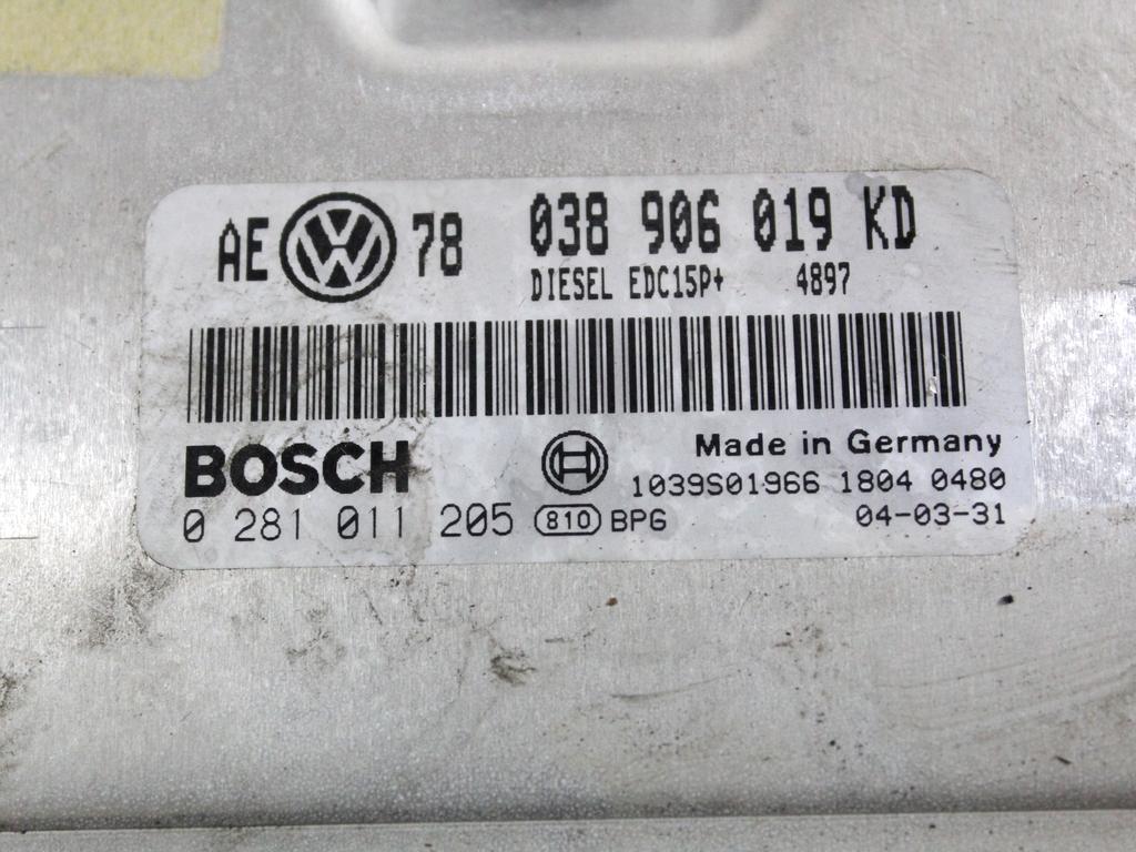 038906019KD KIT ACCENSIONE AVVIAMENTO VOLKSWAGEN PASSAT 1.9 D 96KW 5M 5P (2004) RICAMBIO USATO CON CENTRALINA MOTORE, QUADRO STRUMENTI CONTACHILOMETRI, BLOCCHETTI ACCENSIONE APERTURA CON CHIAVE 0281011205 4B0905851G 3B0920829A