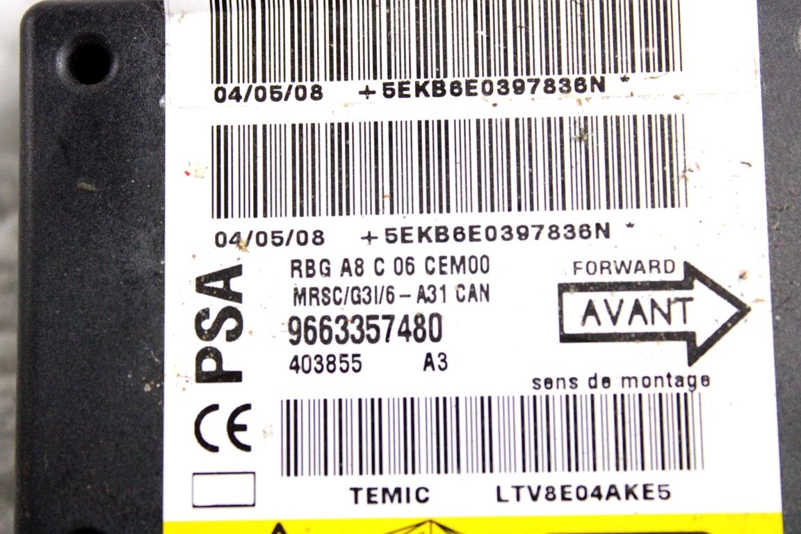 9663357480 KIT AIRBAG CITROEN C3 1.1 B 44KW 5M 5P (2008) RICAMBIO USATO CON PRETENSIONATORI CINTURE DI SICUREZZA, CENTRALINA AIRBAG, AIRBAG VOLANTE GUIDATORE, AIRBAG PASSEGGERO 96380009VD