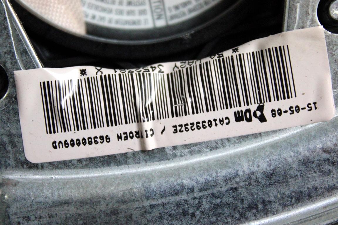 9663357480 KIT AIRBAG CITROEN C3 1.1 B 44KW 5M 5P (2008) RICAMBIO USATO CON PRETENSIONATORI CINTURE DI SICUREZZA, CENTRALINA AIRBAG, AIRBAG VOLANTE GUIDATORE, AIRBAG PASSEGGERO 96380009VD