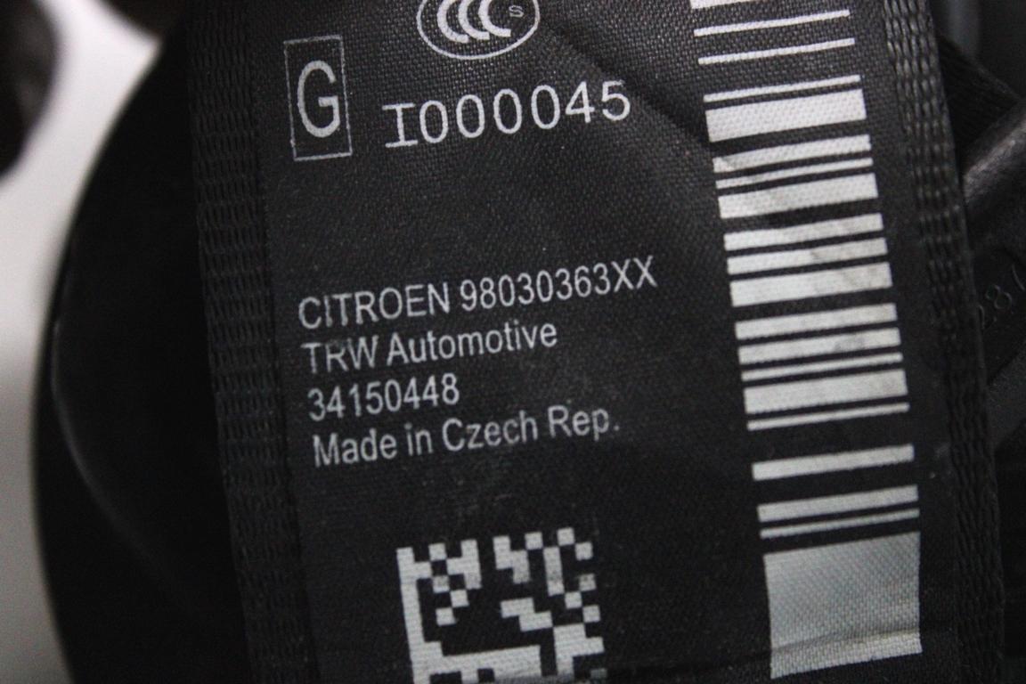 9803832180 KIT AIRBAG CITROEN C3 1.6 D 55KW 5M 5P (2015) RICAMBIO USATO CON PRETENSIONATORI CINTURE DI SICUREZZA, CENTRALINA AIRBAG, AIRBAG VOLANTE GUIDATORE, AIRBAG PASSEGGERO, CRUSCOTTO 96710277ZD 9801618280