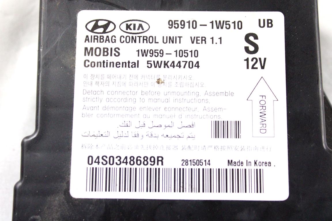 95910-1W510 KIT AIRBAG KIA RIO 1.4 D 66KW 6M 5P (2015) RICAMBIO USATO CON PRETENSIONATORI CINTURE DI SICUREZZA, CENTRALINA AIRBAG, AIRBAG VOLANTE GUIDATORE, AIRBAG PASSEGGERO, CRUSCOTTO 569001W100HU