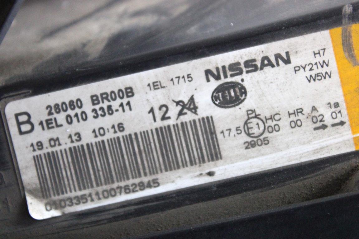 26060BR00B FARO FANALE ANTERIORE SINISTRO NISSAN QASHQAI 1.6 D 96KW 6M 5P (2013) RICAMBIO USATO