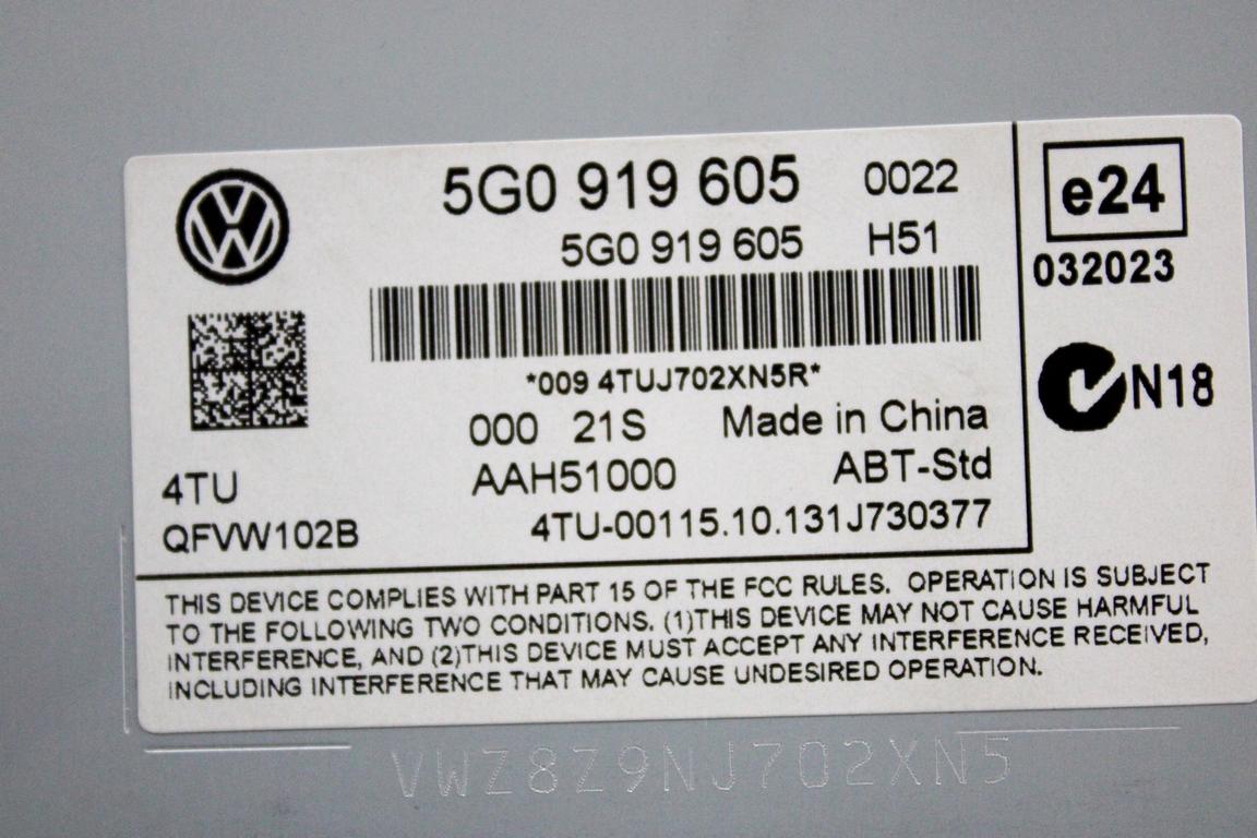 5G0919605 DISPLAY SISTEMA MULTIMEDIALE VOLKSWAGEN GOLF 7 1.6 D 66KW 5M 5P (2014) RICAMBIO USATO