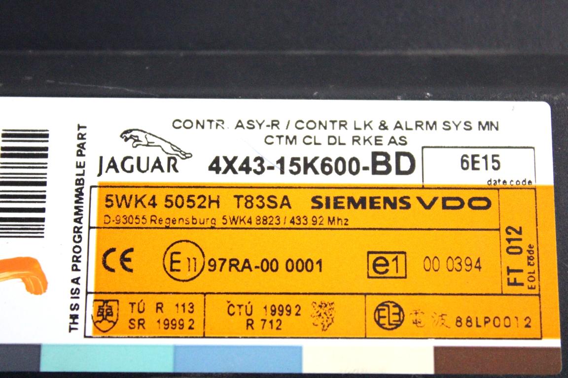 6X43-10K975-CB KIT ACCENSIONE AVVIAMENTO JAGUAR X-TYPE 2.5 B 143KW 5M 5P (2006) RICAMBIO USATO CON CENTRALINA MOTORE, QUADRO STRUMENTI, BLOCCHETTI ACCENSIONE APERTURA CON CHIAVE 4X43-15K600-BD 4X4F-10849-DH