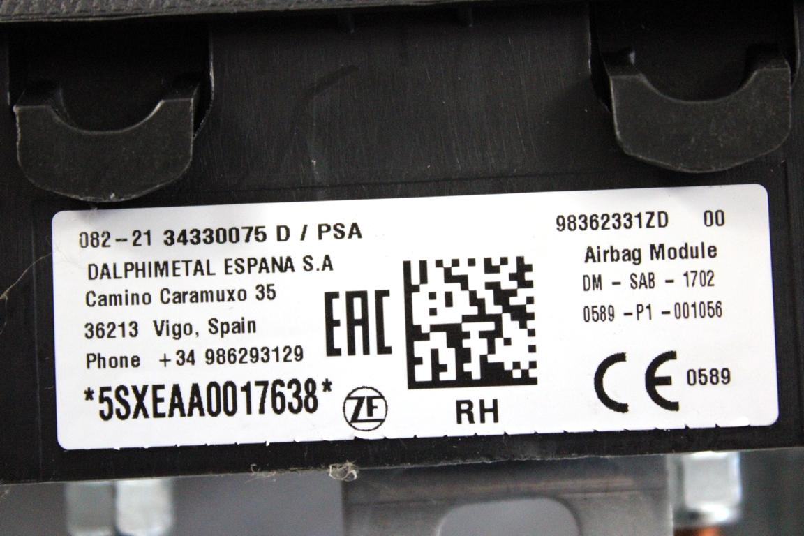 98362331ZD AIRBAG SEDILE POSTERIORE LATO DESTRO OPEL MOKKA B 1.2 B 74KW 6M 5P (2021) RICAMBIO USATO MS268000-8154