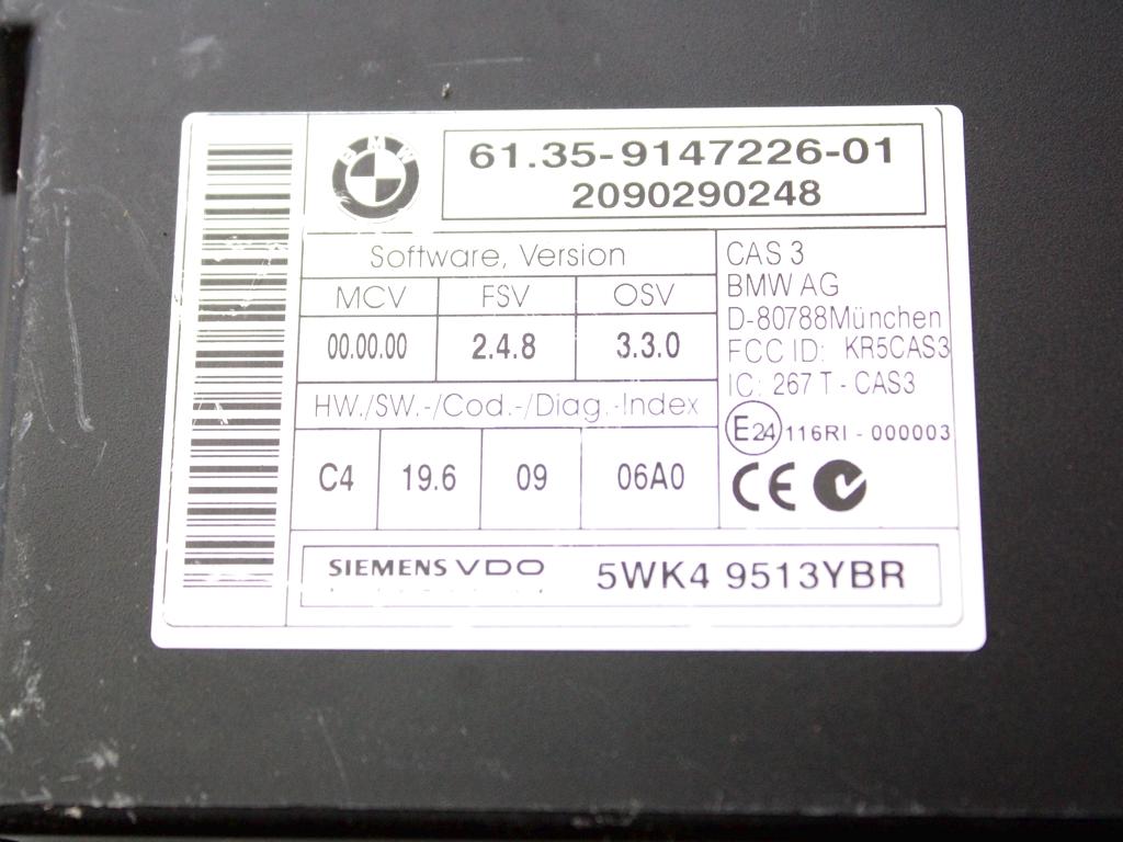 7595179 KIT ACCENSIONE AVVIAMENTO BMW SERIE 3 E90 R 318 I  2.0 B 105KW AUT 4P (2008) RICAMBIO USATO CON CENTRALINA MOTORE, BLOCCHETTI ACCENSIONE APERTURA CON CHIAVE 61359147226 6954719 9119444  